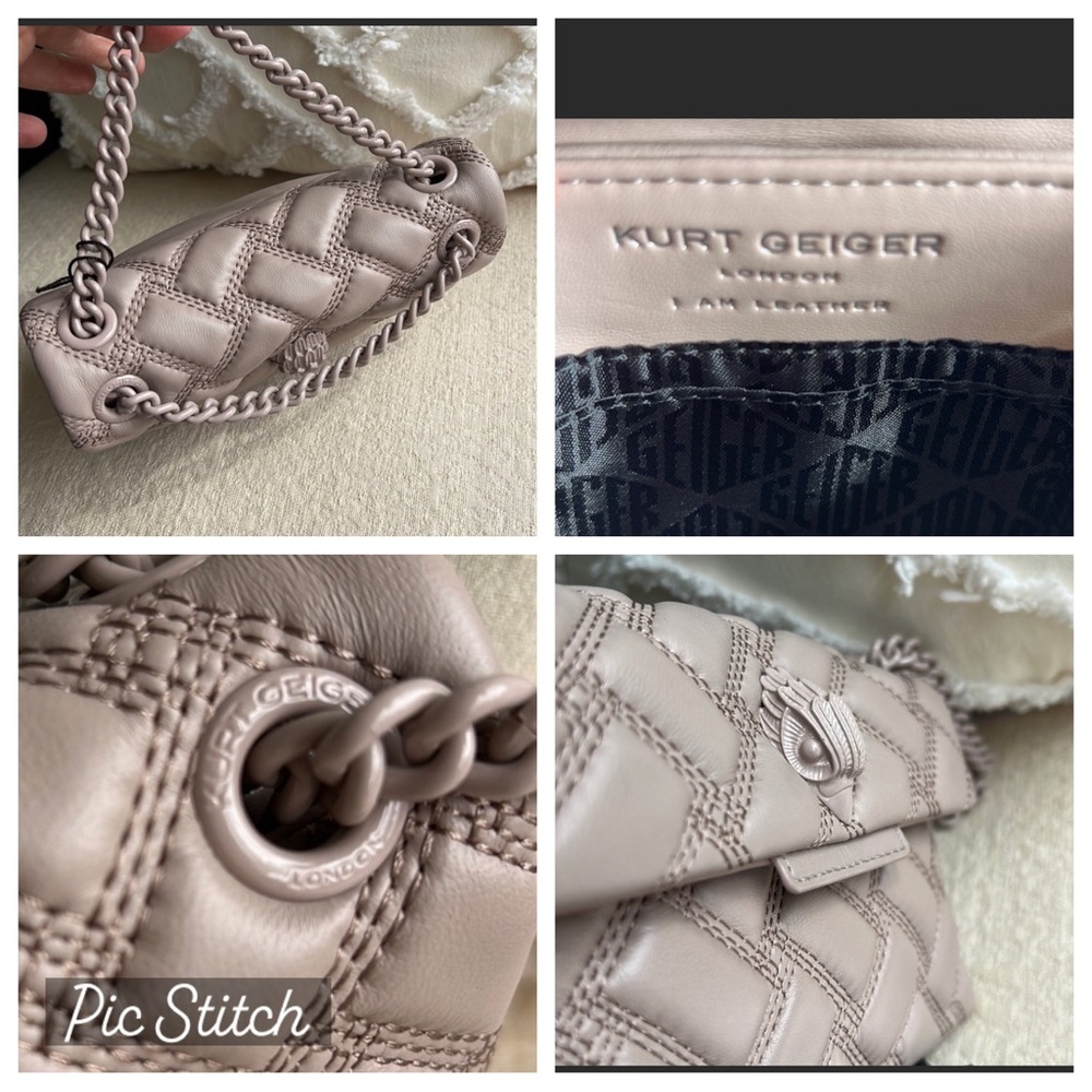 KURT GEIGER MINI Kensington Drench quilted leather crossbody blush taupe - Picture 12 of 17